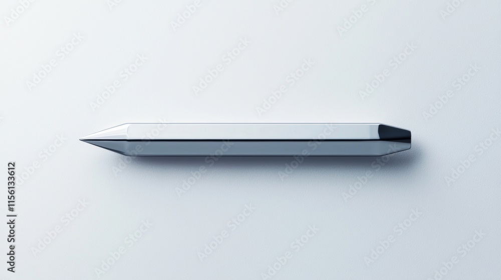 Sleek silver pencil resting on a clean white background in minimalist design setting Sleek silver pencil resting on a clean white background in minimalist design setting