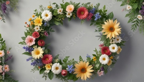 Wallpaper Mural Floral wreath design with mixed flowers and greenery,  bouquet,  wreath Torontodigital.ca