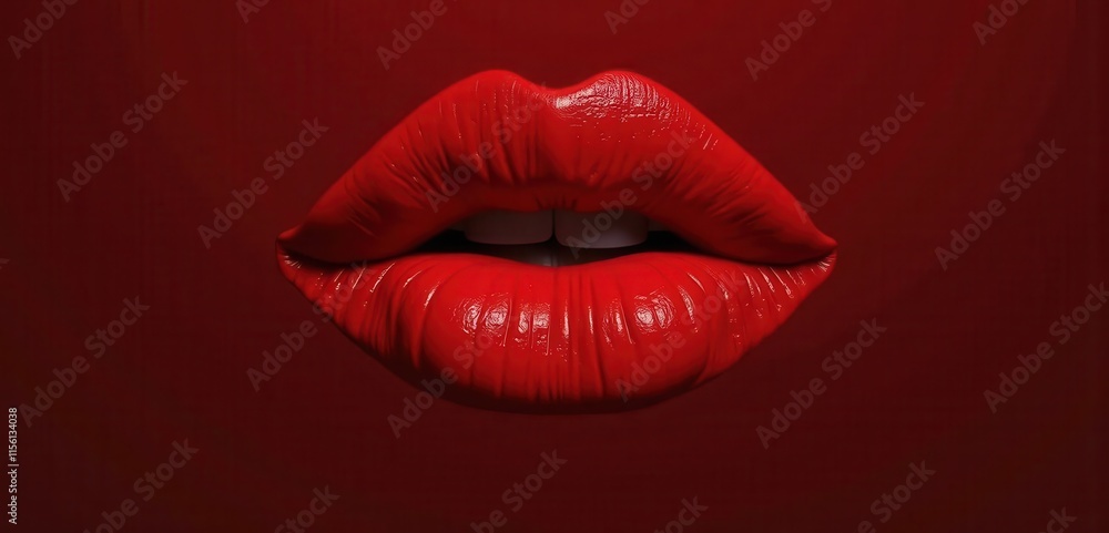 Bold, glossy red lips against a striking red background, perfect for beauty, cosmetics, fashion, or advertising campaigns. Bold, glossy red lips against a striking red background, perfect for beauty, cosmetics, fashion, or advertising campaigns.