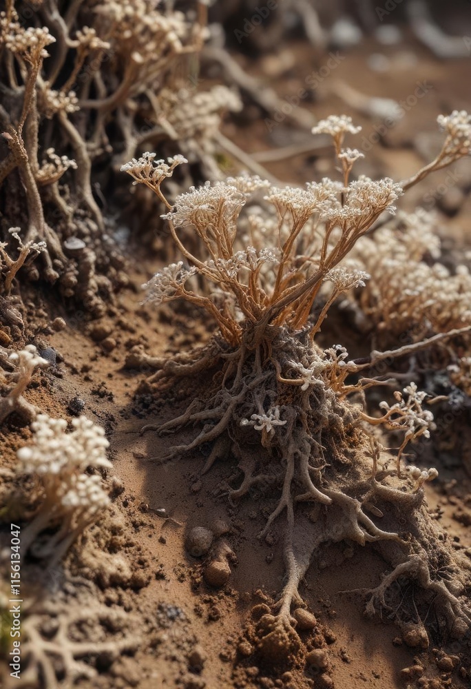 Fungal hyphae network in soil under microscope, ecosystem, soil Fungal hyphae network in soil under microscope, ecosystem, soil