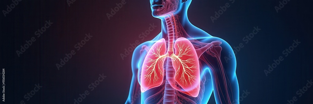 A detailed illustration of the human respiratory system, showcasing the lungs and surrounding anatomy, ideal for medical, educational, and health-related projects. A detailed illustration of the human respiratory system, showcasing the lungs and surrounding anatomy, ideal for medical, educational, and health-related projects.