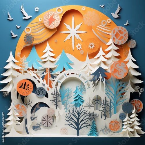 Paper cut natural forest