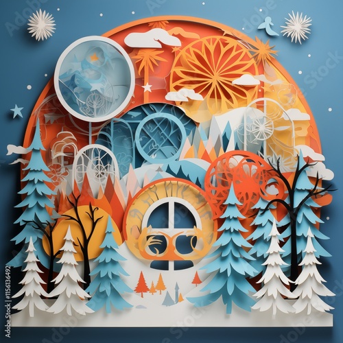 Paper cut natural forest