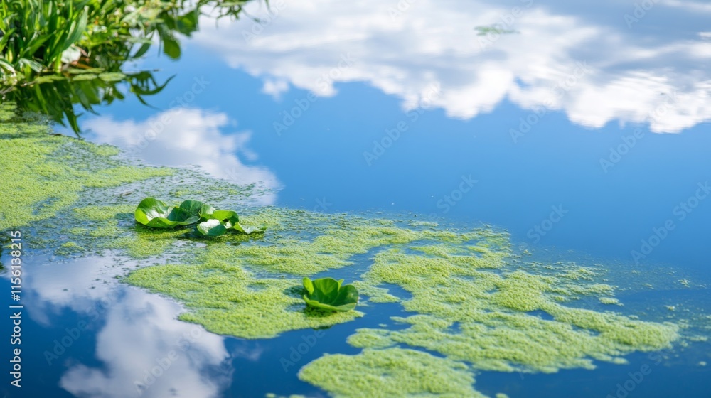 Algae Blooms in Pond with Dramatic Lighting Algae Blooms in Pond with Dramatic Lighting