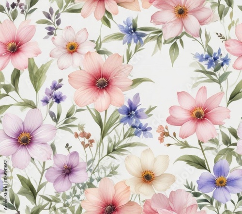 Wallpaper Mural Delicate watercolor flowers on white background,  floral,  muted Torontodigital.ca