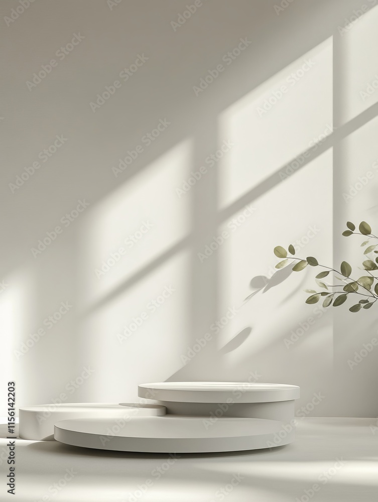 Minimalist white podium with sunlight and leaves. Minimalist white podium with sunlight and leaves.
