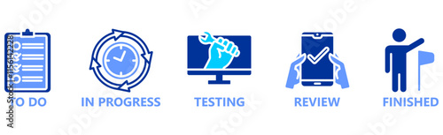 KANBAN Vector Illustration banner with icons%09