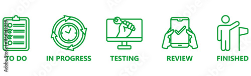 KANBAN Vector Illustration banner with icons%09