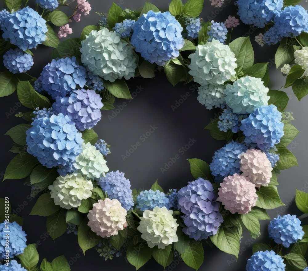 Floral Wreath with blooming hydrangea and garden flowers , garden, hydrangea Floral Wreath with blooming hydrangea and garden flowers , garden, hydrangea