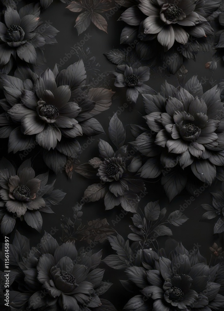 Dark charcoal floral patterns with subtle shading and texture, sophisticated, luxury Dark charcoal floral patterns with subtle shading and texture, sophisticated, luxury