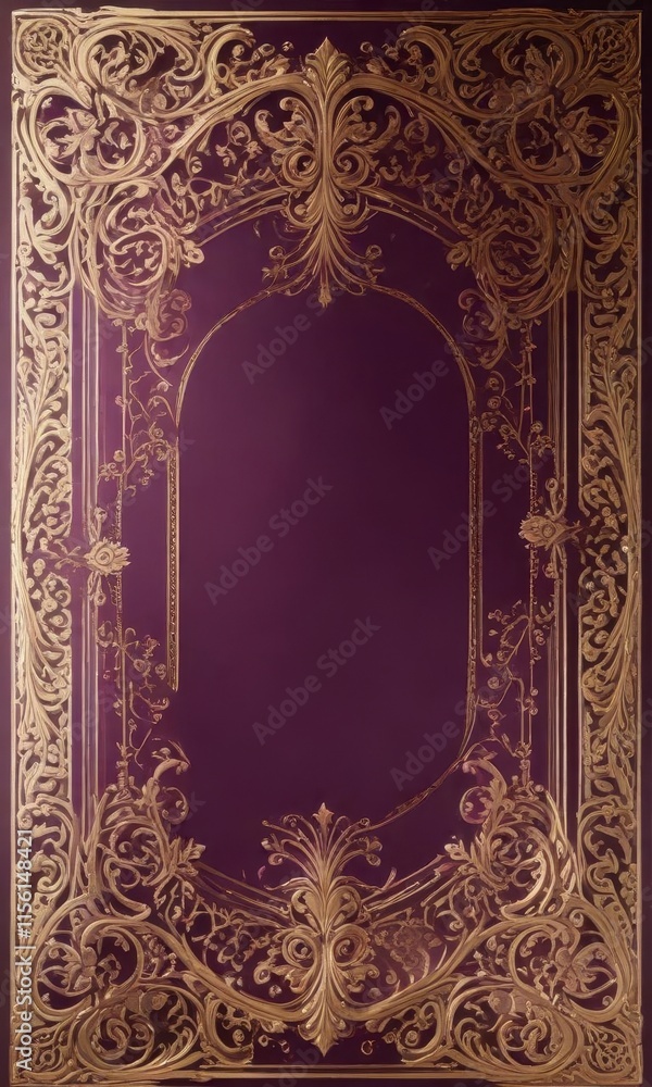 Obraz premium Golden label with intricate designs on a deep plum-colored cardstock , design, purple