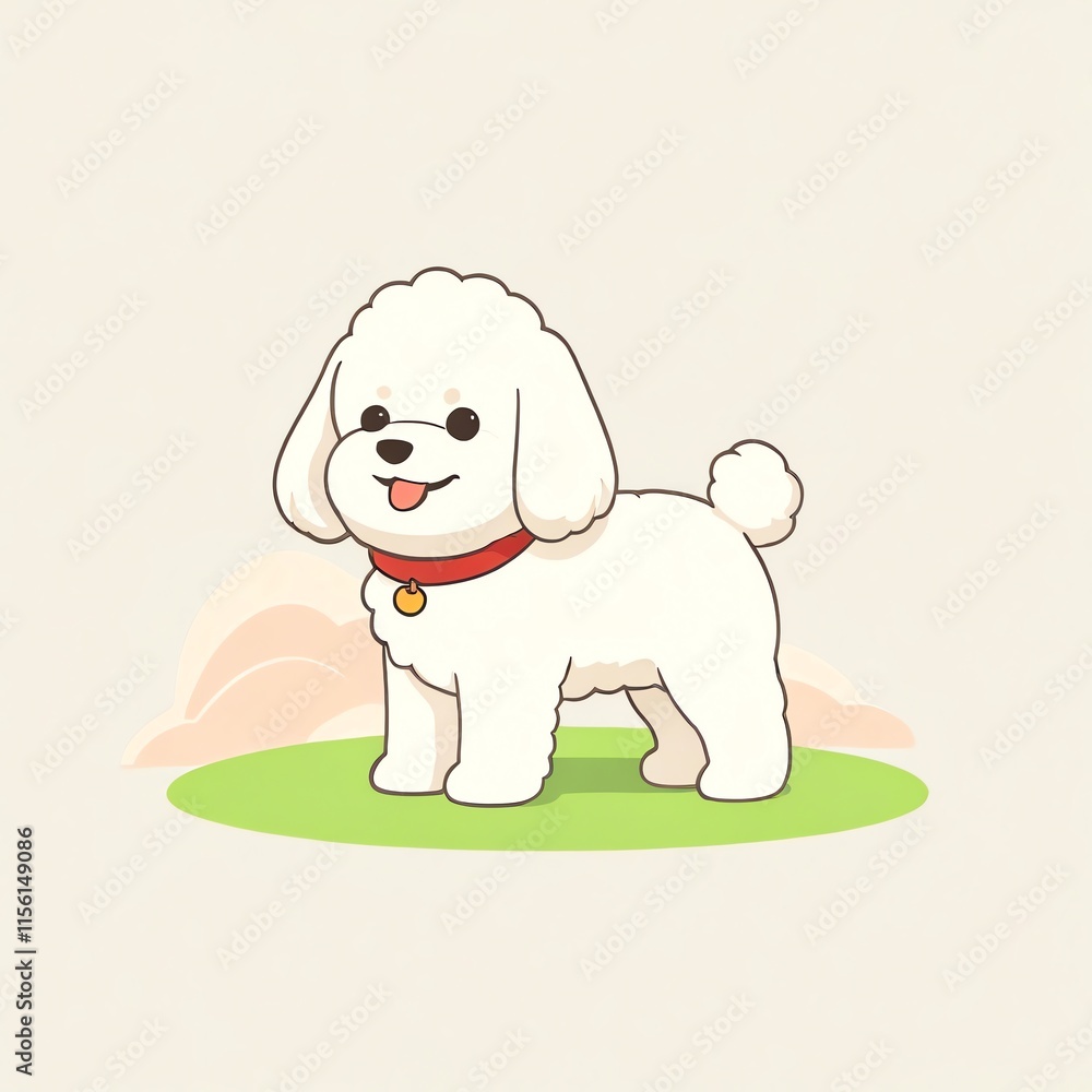 Adorable White Poodle on Grass: A Cute Cartoon Dog Illustration Adorable White Poodle on Grass: A Cute Cartoon Dog Illustration