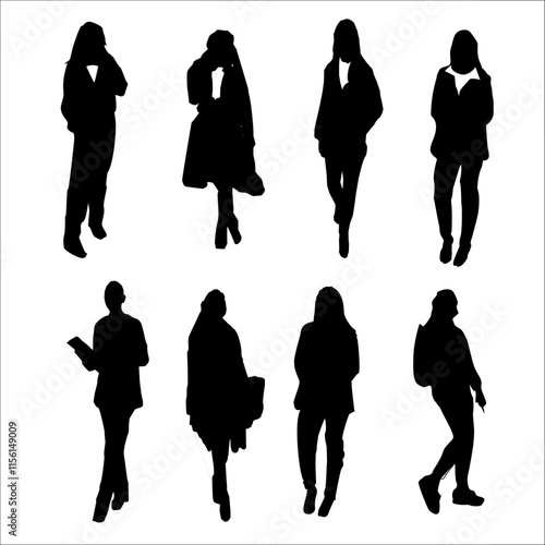 Corporate set, official women silhouette group, businesswoman silhoutte