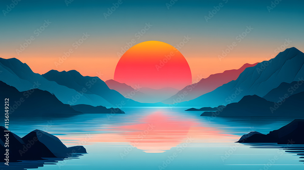 Serene Sunset Over Mountains And Calm Lake Serene Sunset Over Mountains And Calm Lake