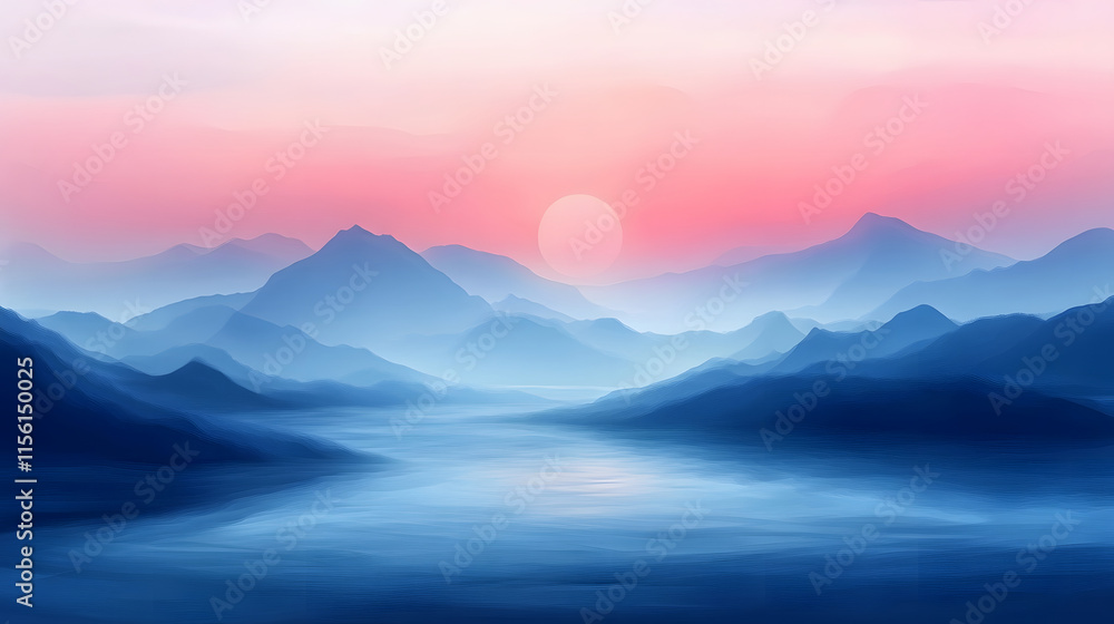 Serene Blue Mountains Sunset Landscape Serene Blue Mountains Sunset Landscape