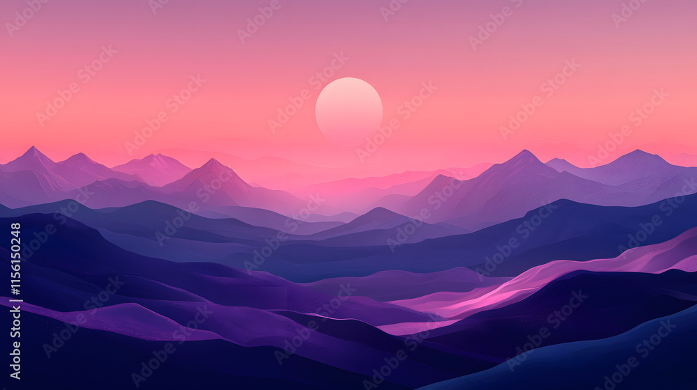 Serene Purple Mountains Under a Pink Sunset Sky Serene Purple Mountains Under a Pink Sunset Sky