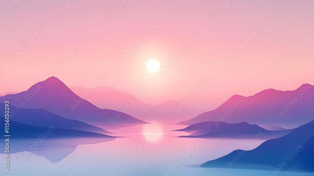 Serene Sunset Over Purple Mountains and Calm Lake Serene Sunset Over Purple Mountains and Calm Lake