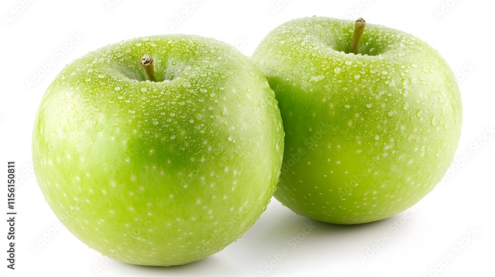 Two Green Apples Covered in Water Droplets Two Green Apples Covered in Water Droplets