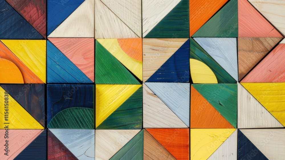 Fototapeta premium Colorful geometric wood puzzle themed wallpaper