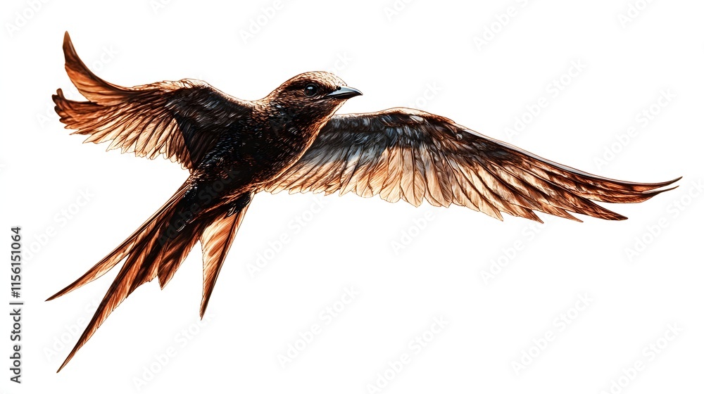 Fototapeta premium Brown Bird In Flight Wings Spread Wide