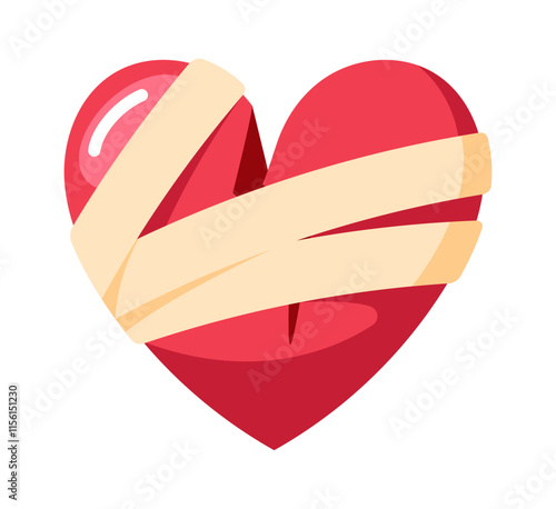 Bandaged broken heart vector illustration
