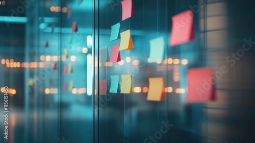 Team Planning Session with Post-it Notes in Office