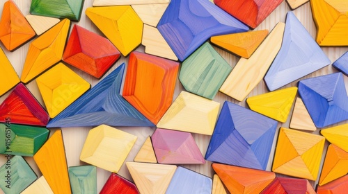 Colorful geometric wood puzzle themed wallpaper photo