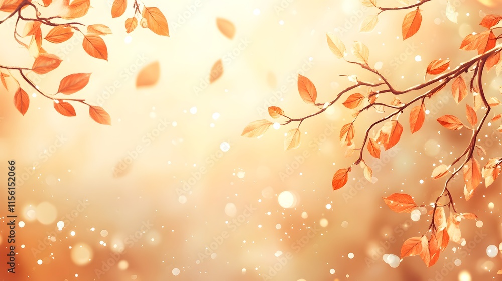 Fototapeta premium Autumn Branch Orange Leaves Soft Bokeh Background Warm Peaceful Scene. Generative AI