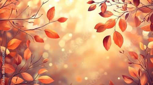 Autumn Leaves Warm Glow Branches Soft Bokeh Background. Generative AI photo