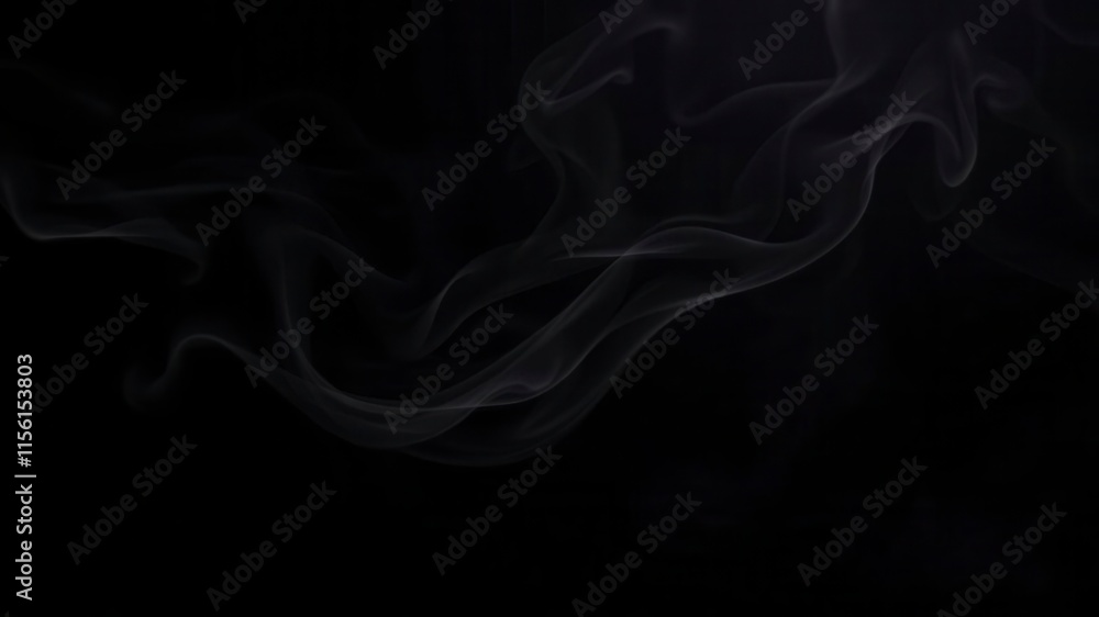 Fototapeta premium Abstract swirling white smoke on a dark black background creating a mysterious and ethereal atmosphere, elegant, motion, dynamic