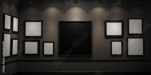 Wallpaper Mural A set of elegant black hanging gallery frames mockups on a white wall, interior, presentation, gallery Torontodigital.ca