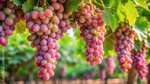Wallpaper Mural A cluster of pink grapevines with deep green leaves and small, round grapes hanging from the stems , rustic, garden Torontodigital.ca