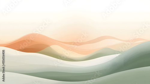 Abstract Pastel Landscape of Rolling Hills and Waves