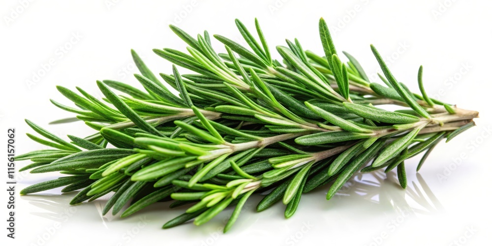Obraz premium Fresh rosemary herb with fragrant needles isolated in closeup on white background, rosemary, closeup, rosemary, closeup, fragrance
