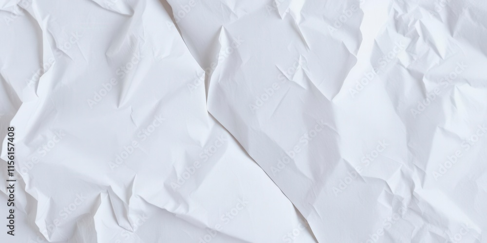 Fototapeta premium Crumpled white paper texture with soft shadows, paper sheet, background