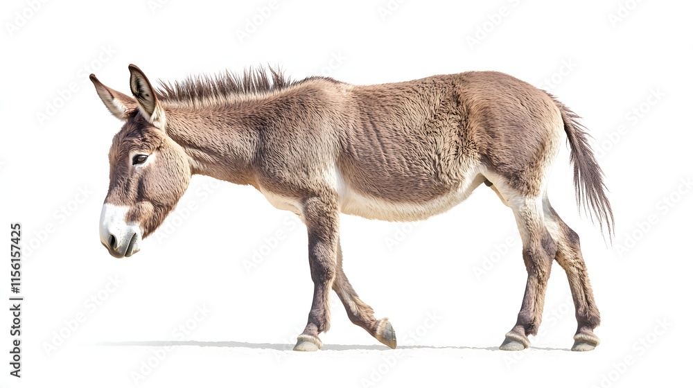 A Brown Donkey Stands Against A White Background A Brown Donkey Stands Against A White Background