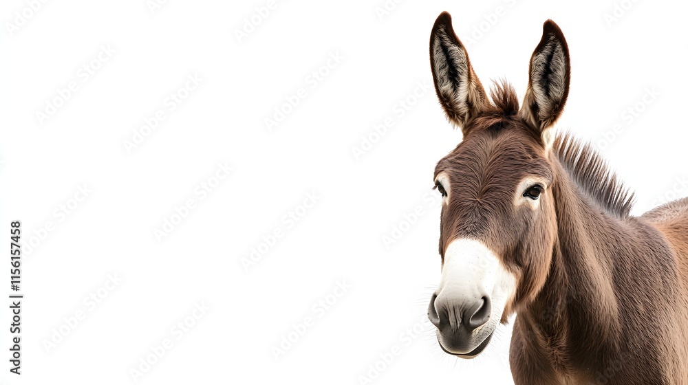 Brown Donkey Portrait Against White Background Brown Donkey Portrait Against White Background