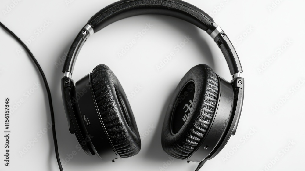 Black over-ear headphones on white background. Black over-ear headphones on white background.
