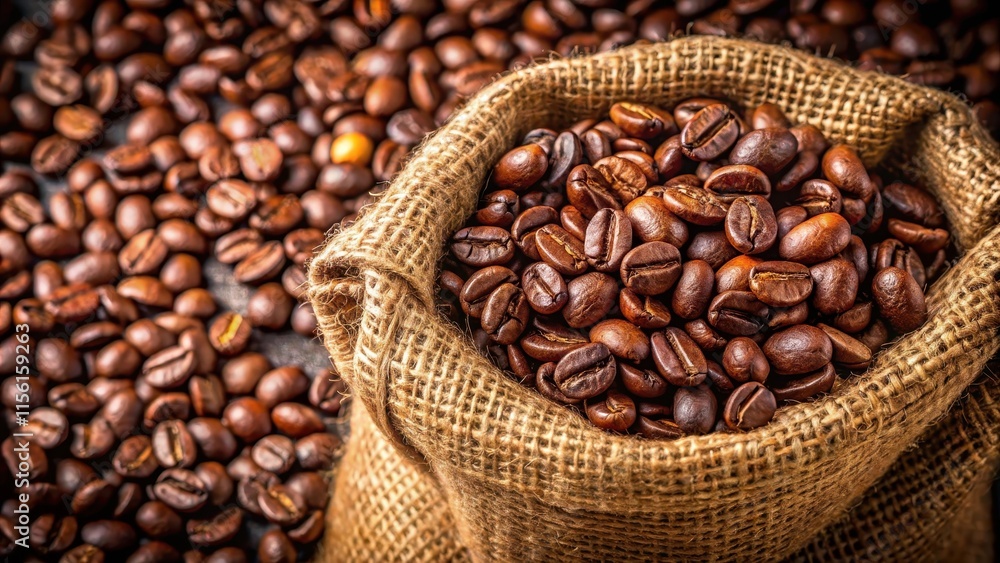 Fototapeta premium Aromatic coffee beans in a brown bag, roasted, bean, roasted, bean, espresso,aroma