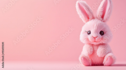 A Pink Fluffy Bunny Sitting Against a Pink Background