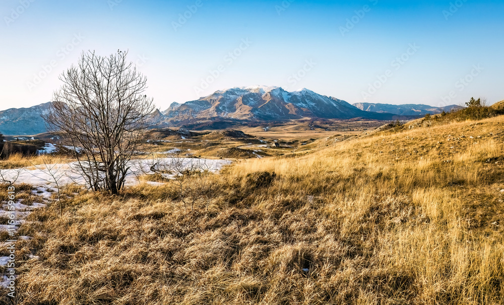 Scenic Durmitor national park panorama at sunny winter day Scenic Durmitor national park panorama at sunny winter day