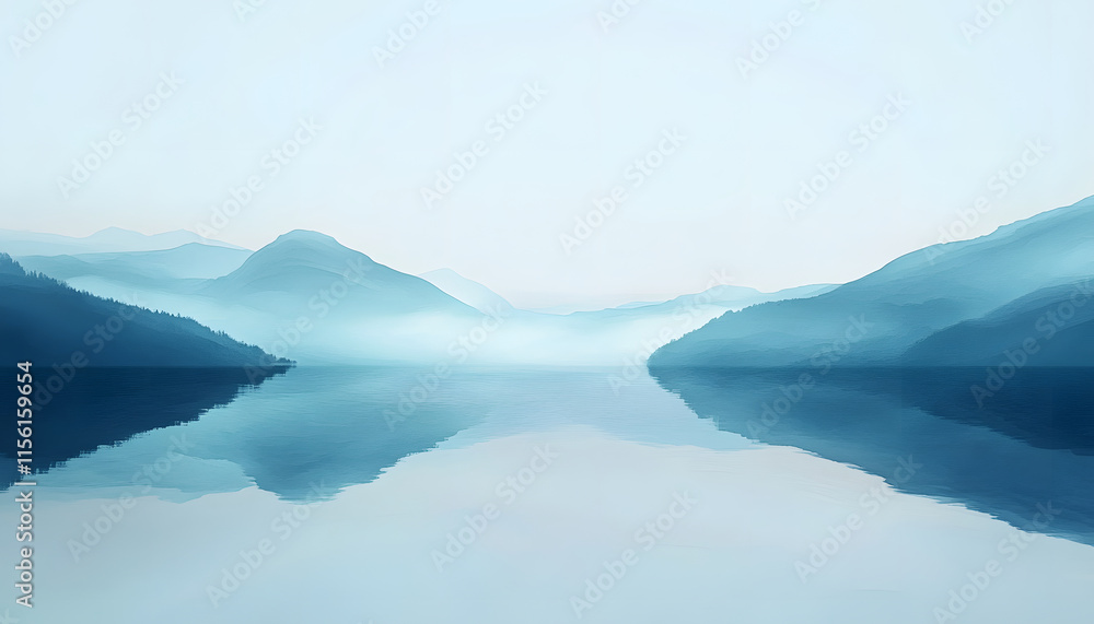 Serene Blue Mountains Reflected In Still Water Serene Blue Mountains Reflected In Still Water
