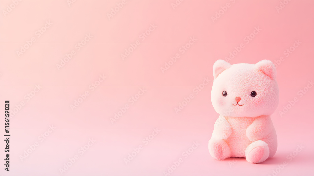 Pink Plush Cat Toy Sitting on Pink Background Pink Plush Cat Toy Sitting on Pink Background