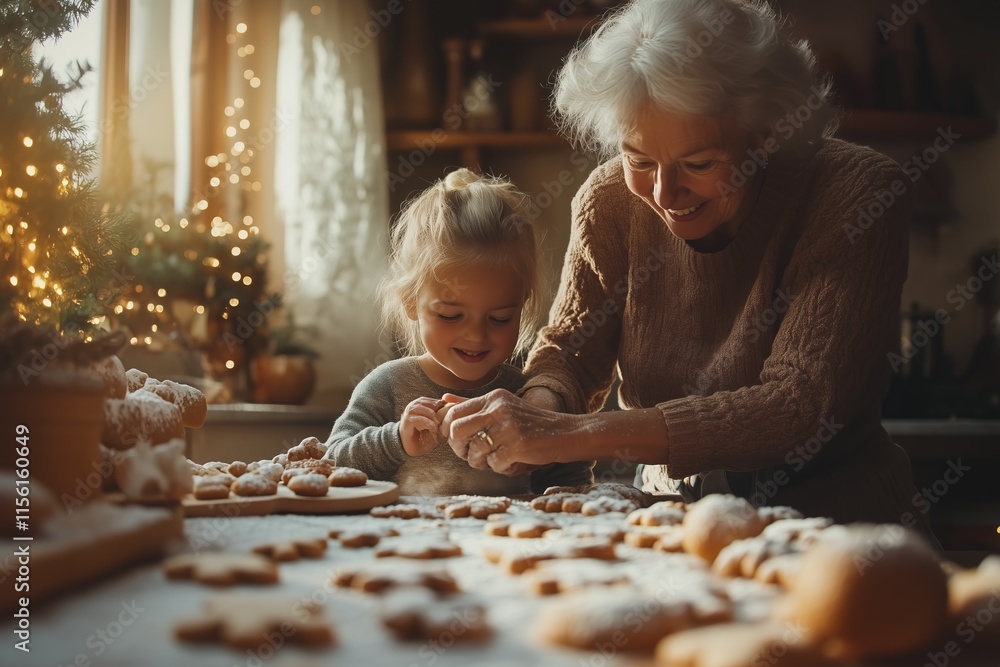 Grandmother and Granddaughter Baking Christmas Cookies Together Grandmother and Granddaughter Baking Christmas Cookies Together