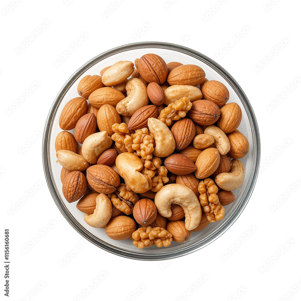 A Glass Bowl Filled With Assorted Nuts Isolated on Transparent Background A Glass Bowl Filled With Assorted Nuts Isolated on Transparent Background