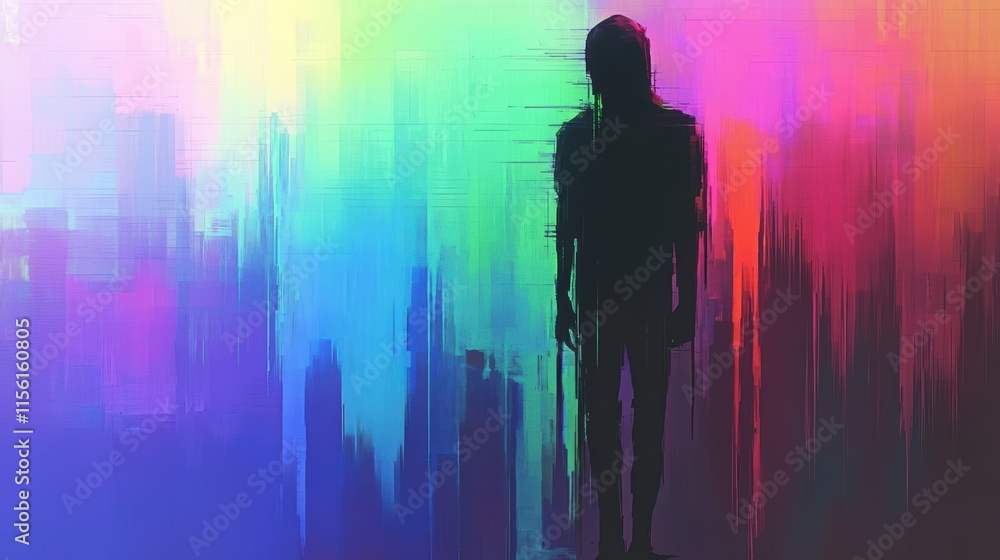 Silhouette of a person against a vibrant abstract background in digital art Silhouette of a person against a vibrant abstract background in digital art