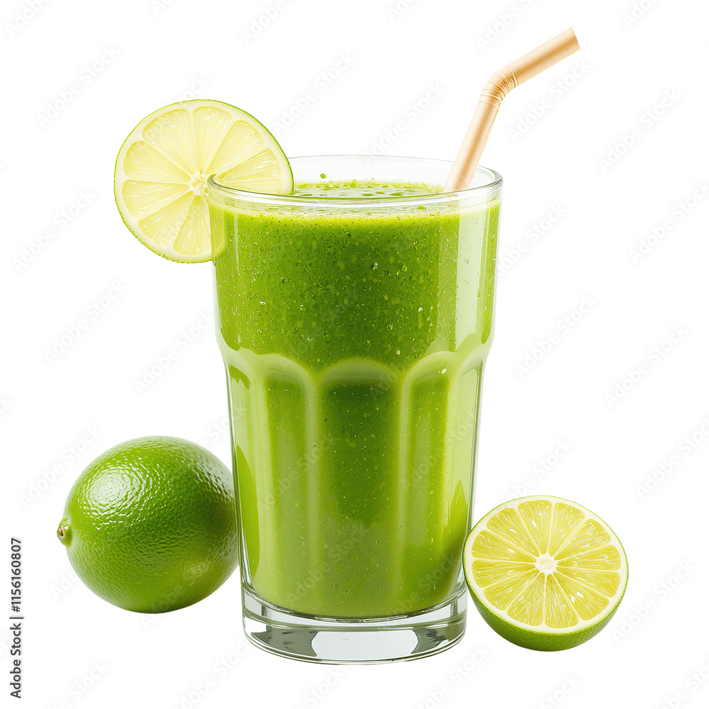 Refreshing Green Smoothie with Limes in a Glass Isolated on Transparent Background Refreshing Green Smoothie with Limes in a Glass Isolated on Transparent Background