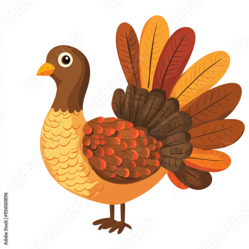 Colorful Cartoon Turkey with Brilliant Feathers Featuring Warm Tones Perfect for Thanksgiving and Holiday Decorations or Festive Projects photo