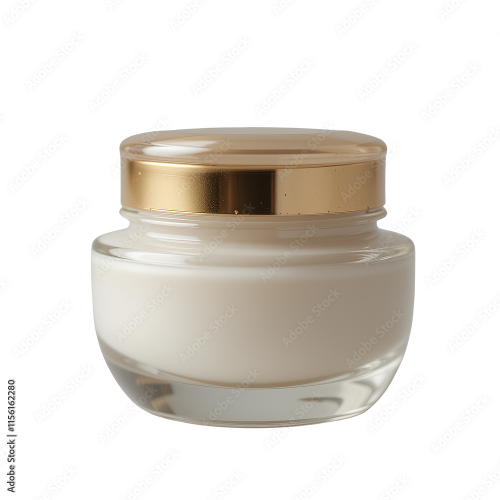 Elegant Glass Jar of Creamy Face Cream Isolated on Transparent Background. Elegant Glass Jar of Creamy Face Cream Isolated on Transparent Background.