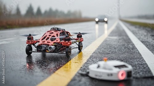 Wallpaper Mural Autonomous Drone Vehicle on Wet Road Torontodigital.ca